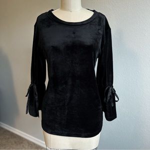 Smooth Black Velvet Sanctuary Sweater With Ribbon Bows